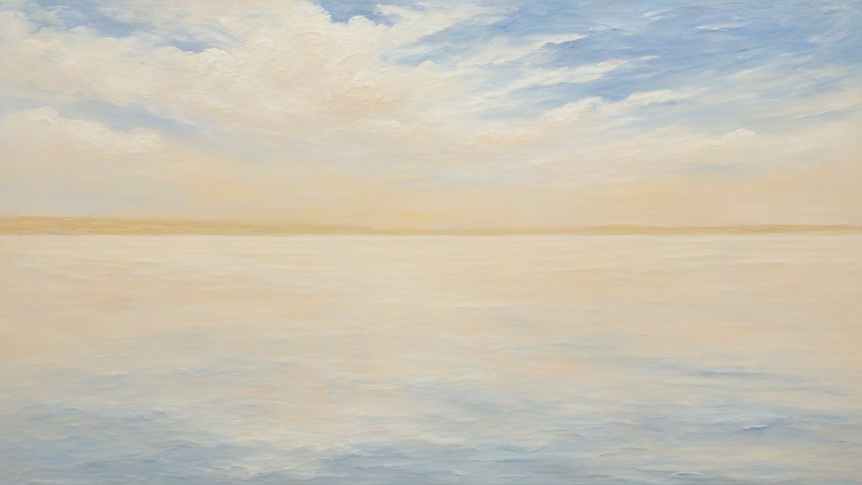 Minimalist seascape with soft gray fog and calm water